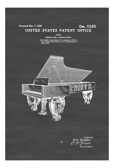 Steinway Grand Piano Patent 1939 - Patent Print, Wall Decor, Music Poster, Piano Patent, Grand Piano Patent, Musical Instrument Patent mws_apo_generated mypatentprints Parchment #MWS Options 3507332394 