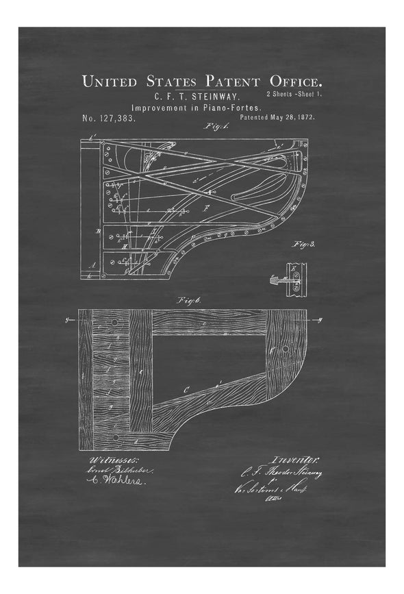 Steinway Piano Forte Patent 1872 - Piano Patent, Piano Patent, Patent Print, Wall Decor, Music Poster, Musical Instrument Patent, Steinway