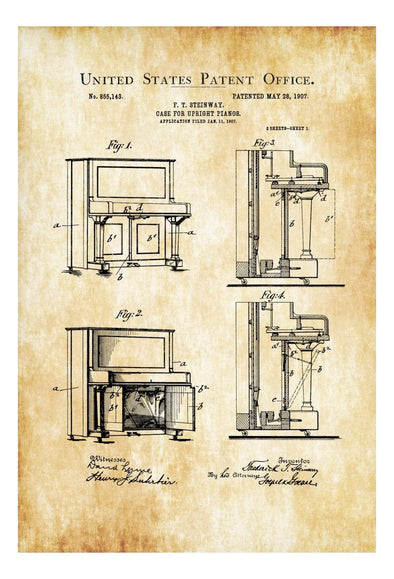 Steinway Upright Piano Patent - Patent Print, Wall Decor, Music Poster, Musical Instrument Patent, Steinway Piano, Steinway Patent mws_apo_generated mypatentprints Blueprint #MWS Options 1703651889 