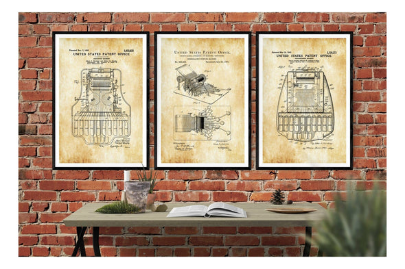 Stenograph Patent Collection of 3 Patent Prints - Law Firm Decor, Lawyer Gift, Court Reporter Gift, Court Reporter Wall Decor, Patent Poster Art Prints mypatentprints 10X15 Parchment 