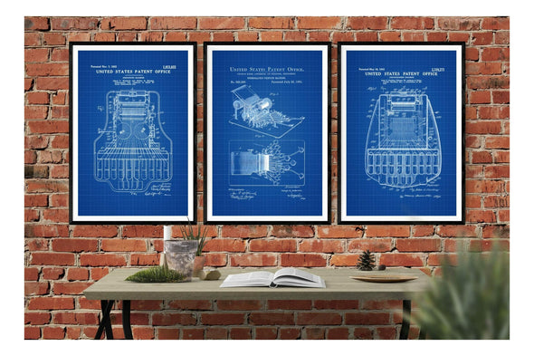 Stenograph Patent Collection of 3 Patent Prints - Law Firm Decor, Lawyer Gift, Court Reporter Gift, Court Reporter Wall Decor, Patent Poster Art Prints mypatentprints 