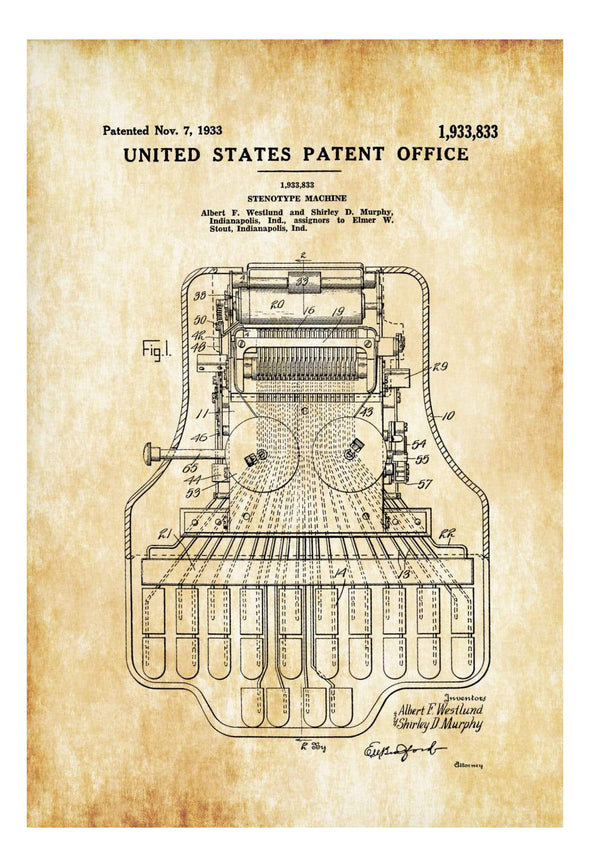 Stenotype Machine Patent - Law Firm Decor, Lawyer Gift, Court Reporter Gift, Patent Print, Wall Decor, Law, Patent Print