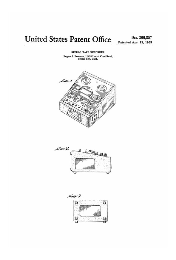 Stereo Tape Recorder Patent Print - Patent Poster, Wall Décor, Music Poster, Studio Decor, Music Decor, Music Buff, Vintage Tape Recorder Art Prints mypatentprints 