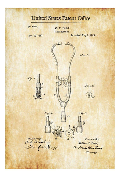 Stethoscope Patent - Decor, Doctor Office Decor, Nurse Gift, Medical Art, Medical Decor, Patent Print mws_apo_generated mypatentprints Parchment #MWS Options 4083000644 