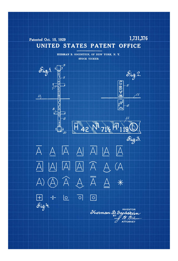 Stock Ticker Patent 1929 - Patent Prints, Stock Ticker Patent, Banker Gift, Stock Broker Gift, Stock Market Patent, Investor Gift Art Prints mypatentprints 