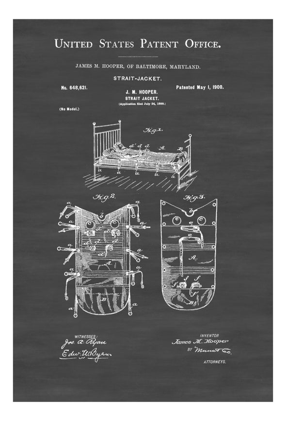Strait-Jacket Patent - Patent Print, Wall Decor, Bizarre Art, Bizarre Decor,