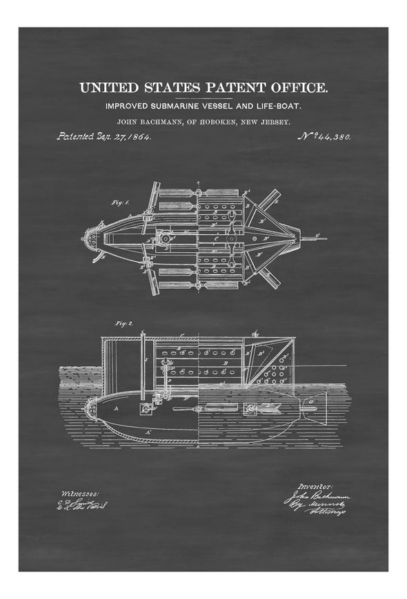 Submarine Lifeboat Patent Print - Vintage Submarine, Submarine Blueprint, Naval Art, Sailor Gift, Nautical Decor, Submarine Poster, Navy Art Prints mypatentprints 5X7 Blueprint 