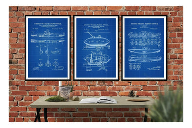 Submarine Patent Collection of 3 Prints - Vintage Submarine Posters, Submarine Blueprint, Sailor Gift, Nautical Decor, Submarine Patents Art Prints mypatentprints 10X15 Parchment 