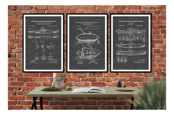Submarine Patent Collection of 3 Prints - Vintage Submarine Posters, Submarine Blueprint, Sailor Gift, Nautical Decor, Submarine Patents Art Prints mypatentprints 