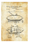 Submarine Patent Print 1897 - Submarine Blueprint, Vintage Submarine, Submarine Poster, Naval Art, Sailor Gift, Nautical Decor, Navy Art Prints mypatentprints 