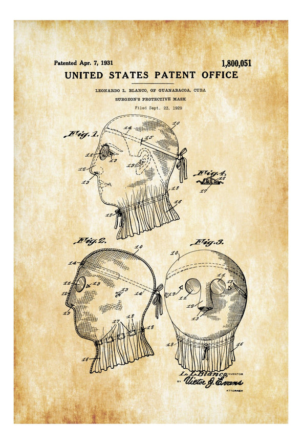 Surgical Mask Patent - Decor, Doctor Office Decor, Nurse Gift, Medical Art, Medical Decor, Patent Print, Surgeon Gift, Doctor Gift mws_apo_generated mypatentprints White #MWS Options 3543245722 
