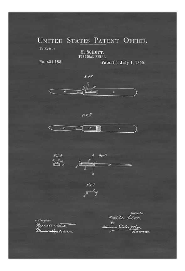 Surgical Scalpel Patent 1890 - Surgical Knife Patent, Doctor Office Decor, Nurse Gift, Medical Art, Medical Decor, Surgeon Gift, Doctor Gift Art Prints mypatentprints 