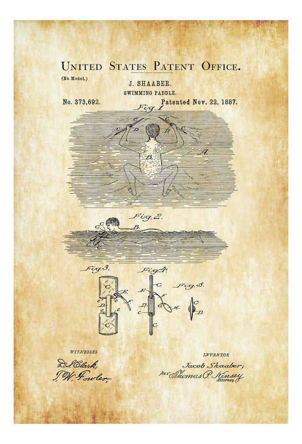 Swimming Paddle Patent - Patent Prints, Wall Decor, Diver Gift, Scuba Gift, Swimmer Gift, Nautical Decor, Beach House Decor, Hand Paddle Art Prints mypatentprints 10X15 Parchment 