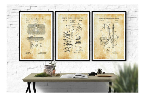 Swimming Patent Collection of 3 Patent Prints - Swimming Wall Decor, Diver Gift, Swimmer Gift, Nautical Decor, Beach House Decor Art Prints mypatentprints 10X15 Parchment 