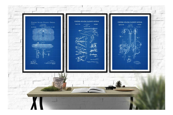 Swimming Patent Collection of 3 Patent Prints - Swimming Wall Decor, Diver Gift, Swimmer Gift, Nautical Decor, Beach House Decor Art Prints mypatentprints 