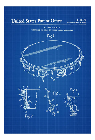 Tambourine Drum Patent - Patent Print, Wall Decor, Music Poster, Musical Instrument Patent, Tambourine Patent, Drummers, Percussions mws_apo_generated mypatentprints Parchment #MWS Options 1206756699 