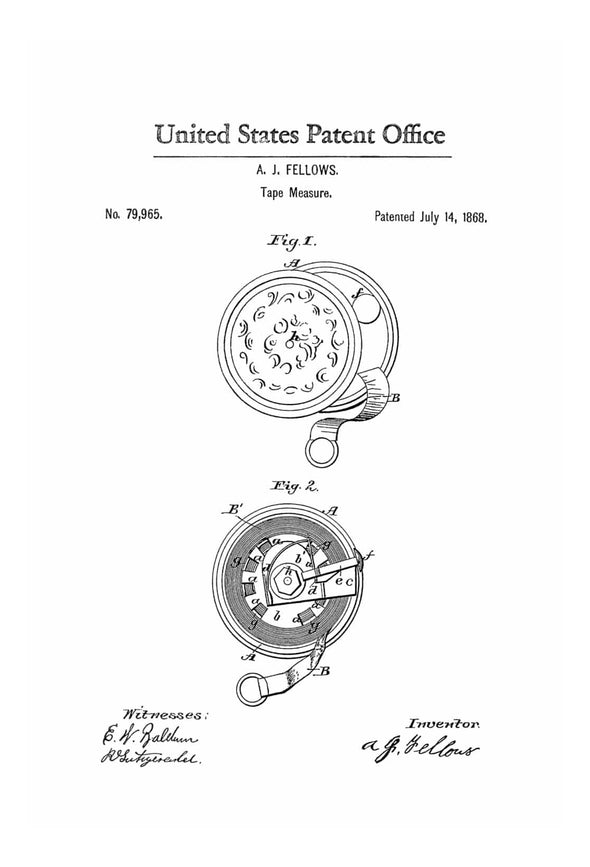 Tape Measure Patent 1868 - Patent Print, Vintage Tools, Workshop Decor, Measuring Tape, Tool Poster, Tool Art, Industrial Wall Art