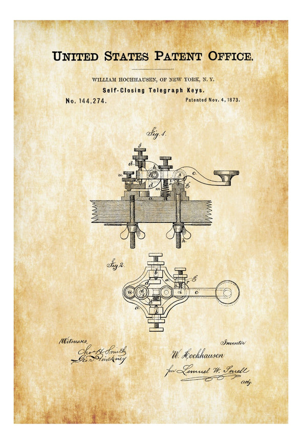 Telegraph Keys Patent - Patent Print, Wall Decor, Telegraph Poster, Patent, Office Decor, Geek Gift, Telegraph Patent
