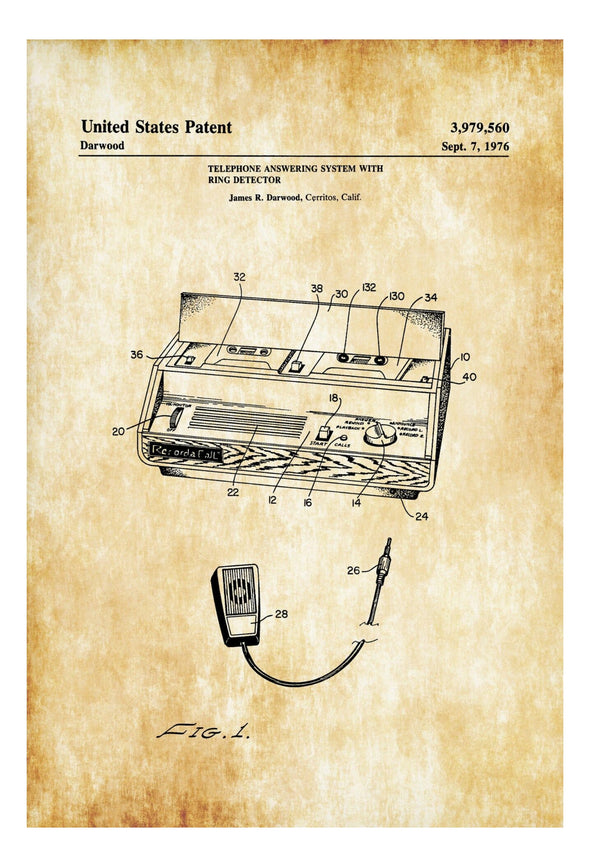 Telephone Answering Machine Patent - Decor, Office Decor, Patent Print, Phone Patent, Telephone Patent, Telephone Blueprint, Telephone Print Art Prints mypatentprints 
