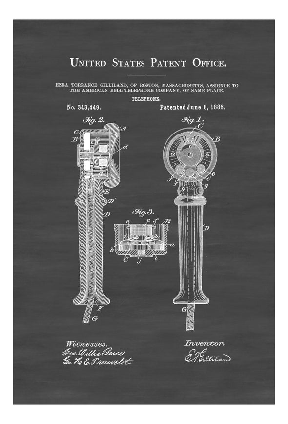 Telephone Patent - Decor, Office Decor, Patent Print, Phone Patent, Telephone Patent, Vintage Telephone, Telephone Blueprint