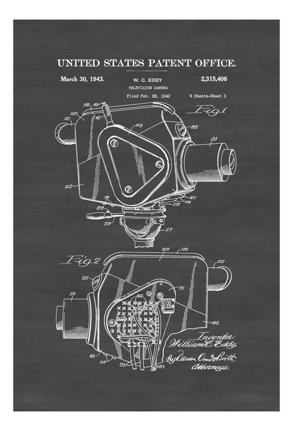 Television Camera Patent 1943 - Patent Prints, Vintage Television, Technology Patent, Old TV Camera, TV Camera Poster, Classic TV Camera Art Prints mypatentprints 10X15 Parchment 