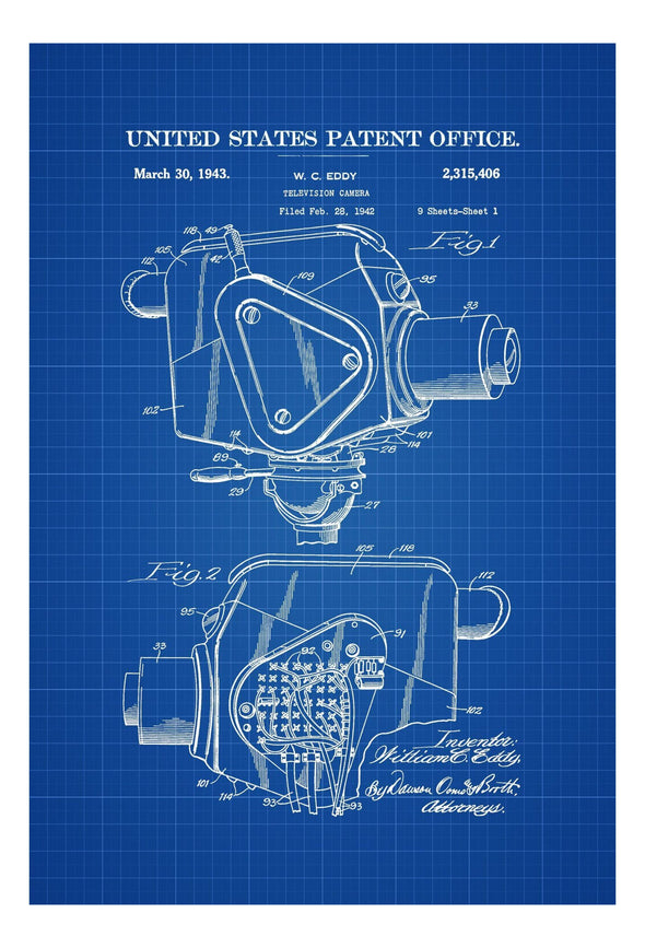 Television Camera Patent 1943 - Patent Prints, Vintage Television, Technology Patent, Old TV Camera, TV Camera Poster, Classic TV Camera Art Prints mypatentprints 