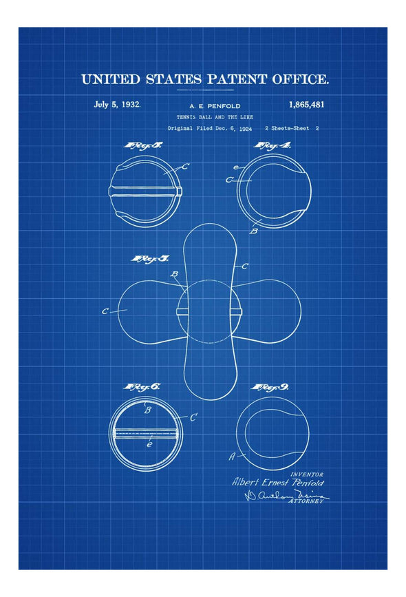 Tennis Ball Patent 1932 - Patent Print, Wall Decor, Tennis Art, Tennis Patent, Tennis Gift, Tennis Ball Blueprint, Vintage Tennis