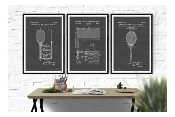 Tennis Patent Collection of 3 Patent Prints - Tennis Art Decor, Tennis Player Gift, Tennis Racket Patent Blueprint, Vintage Tennis Posters Art Prints mypatentprints 10X15 Parchment 