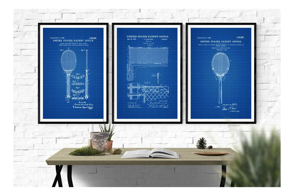Tennis Patent Collection of 3 Patent Prints - Tennis Art Decor, Tennis Player Gift, Tennis Racket Patent Blueprint, Vintage Tennis Posters Art Prints mypatentprints 