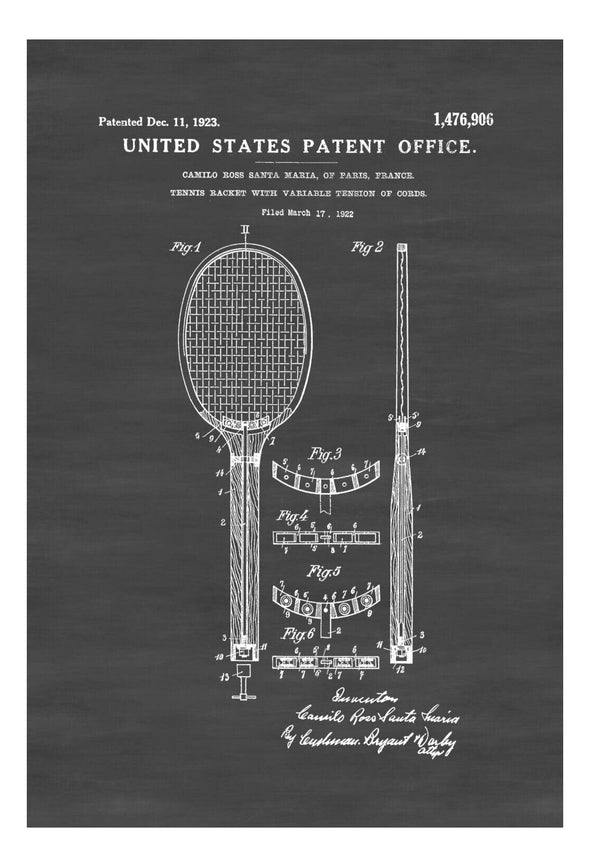 Tennis Racket Patent - Patent Print, Wall Decor, Tennis Art, Tennis Patent, Tennis Gift, Tennis Racket Blueprint, Tennis Player Gift Art Prints mypatentprints 10X15 Parchment 