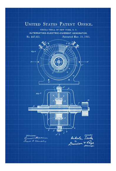 Tesla AC Generator Patent Print - Patent Print, Wall Decor, Office Decor, Geek Gift, Tesla Invention, Tesla Patent mws_apo_generated mypatentprints Blueprint #MWS Options 992389772 