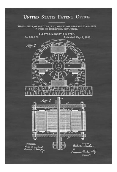 Tesla Electric Motor Patent Print - Patent Print, Wall Decor, Office Decor, Geek Gift, mws_apo_generated mypatentprints Parchment #MWS Options 1186244299 