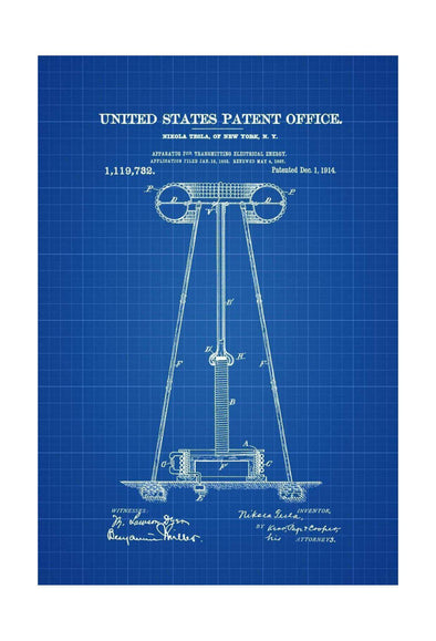 Tesla Electricity Transmitter Patent 1914 - Patent Prints, Tesla Invention, Tesla Patent, Nikola Tesla, Steampunk, Office Decor, Geek Gifts