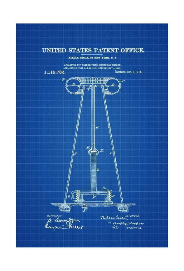 Tesla Electricity Transmitter Patent 1914 - Patent Prints, Tesla Invention, Tesla Patent, Nikola Tesla, Steampunk, Office Decor, Geek Gifts