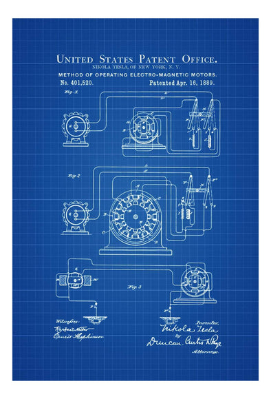 Tesla Electro Magnetic Motor Patent 1889 - Patent Prints, Wall Decor, Office Decor, Geek Gift, Tesla Motor, Tesla Patent mws_apo_generated mypatentprints Parchment #MWS Options 437758468 