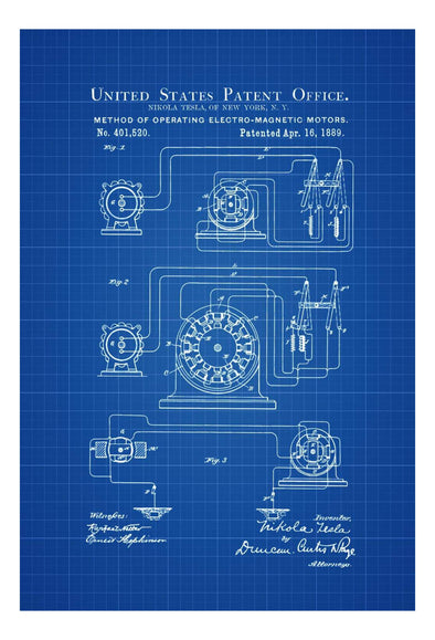 Tesla Electro Magnetic Motor Patent 1889 - Patent Prints, Wall Decor, Office Decor, Geek Gift, Tesla Motor, Tesla Patent mws_apo_generated mypatentprints White #MWS Options 330736550 