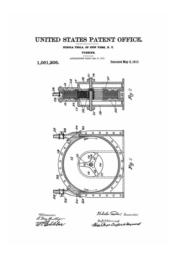 Tesla Turbine Patent 1913 - Patent Prints, Tesla Invention, Tesla Patent, Nikola Tesla, Steampunk Decor, Office Decor, Geek Gifts