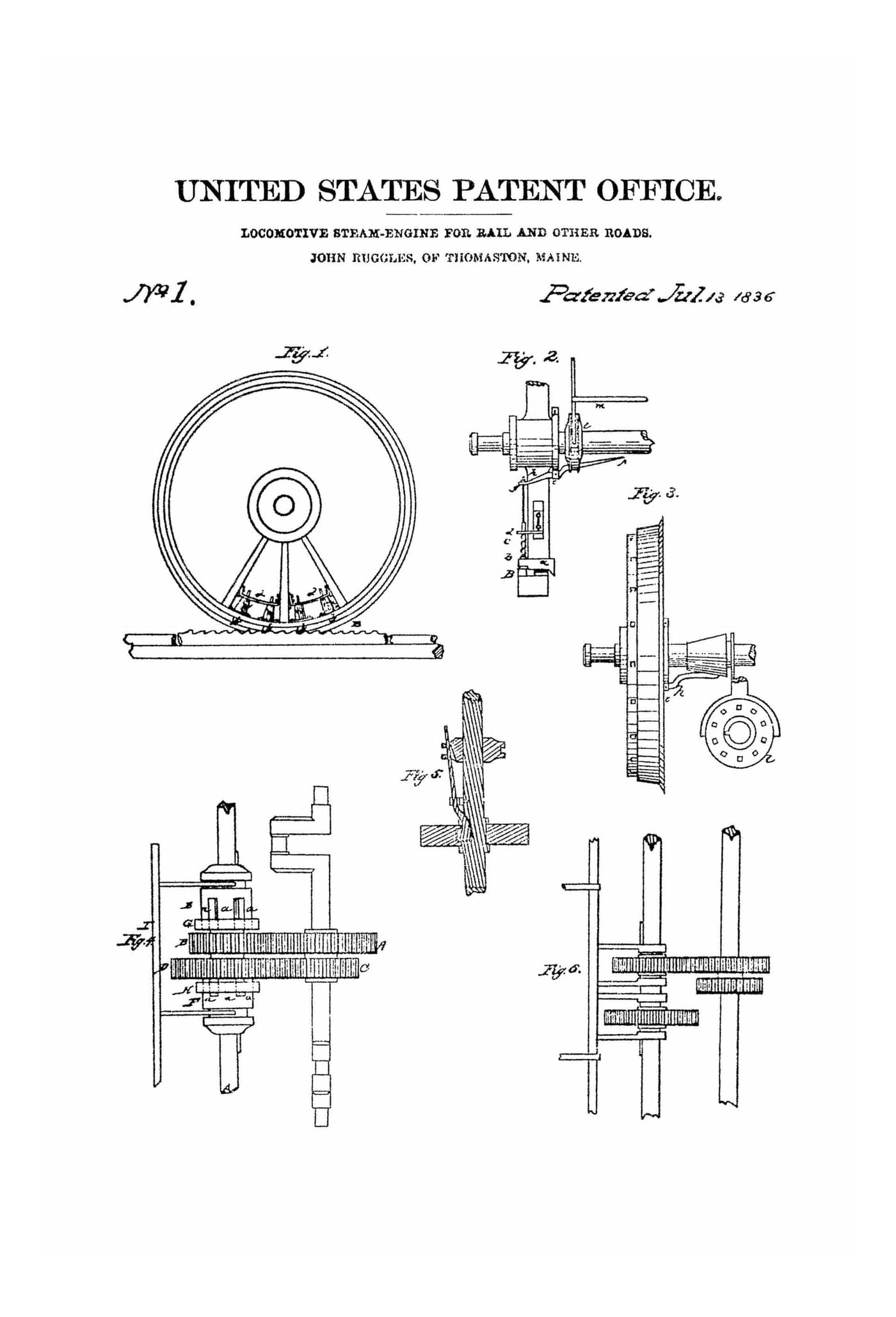 The First U.S. Patent 1836 - Locomotive Steam Engine Patent