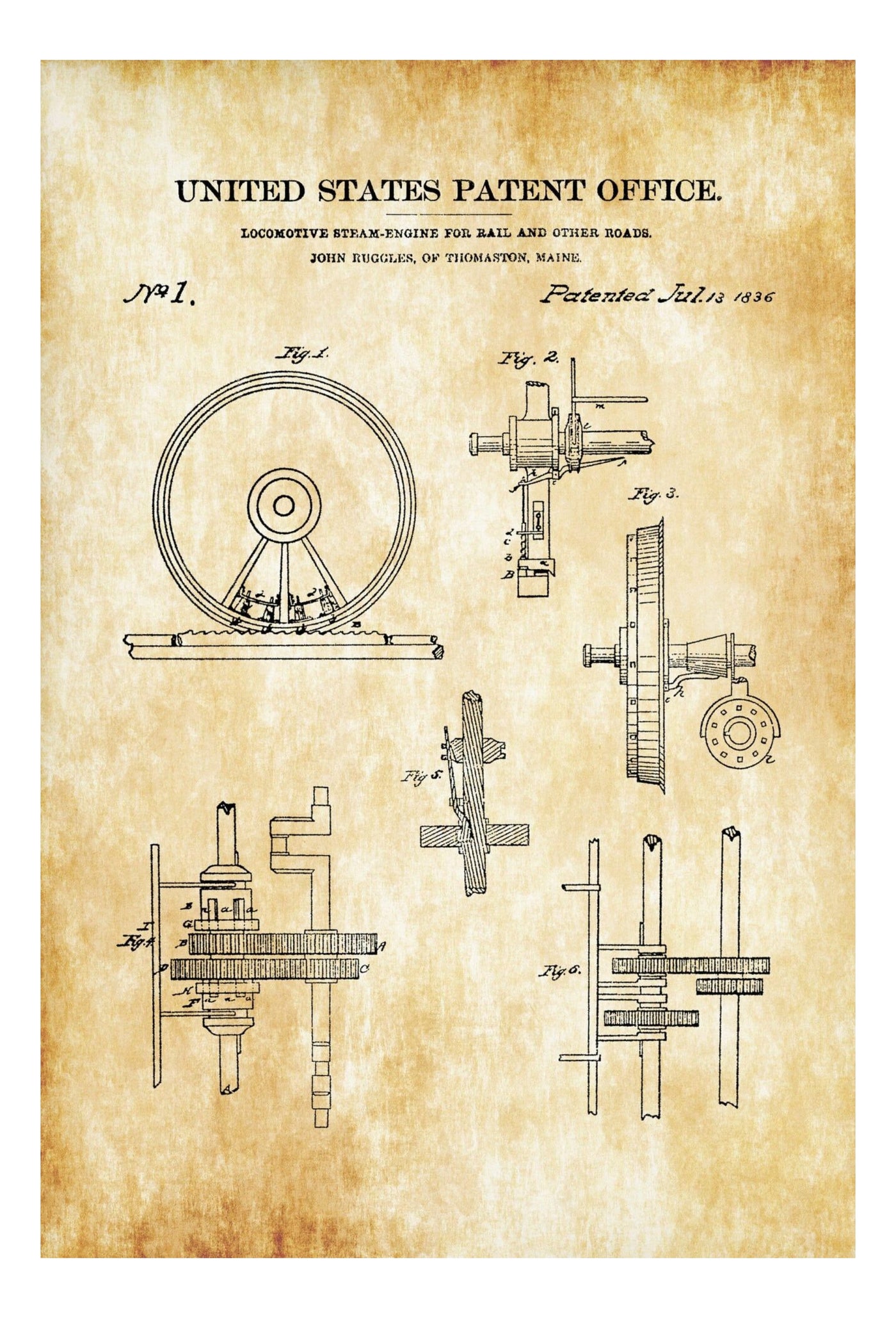 The First U.S. Patent 1836 - Locomotive Steam Engine Patent
