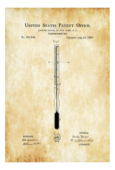 Thermometer Patent 1882 - Decor, Doctor Office Decor, Nurse Gift, Medical Art, Medical Decor, Patent Print, Medical Office Decor Art Prints mypatentprints 10X15 Parchment 