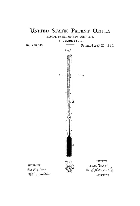 Thermometer Patent 1882 - Decor, Doctor Office Decor, Nurse Gift, Medical Art, Medical Decor, Patent Print, Medical Office Decor Art Prints mypatentprints 
