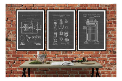 Thomas Edison Patent Collection of 3 Patent Prints - Thomas Edison Inventions, Thomas Edison Posters, Light Bulb Patent, Camera Blueprint Art Prints mypatentprints 10X15 Parchment 