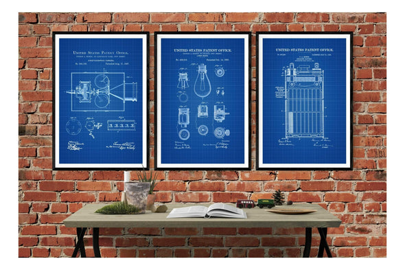Thomas Edison Patent Collection of 3 Patent Prints - Thomas Edison Inventions, Thomas Edison Posters, Light Bulb Patent, Camera Blueprint Art Prints mypatentprints 