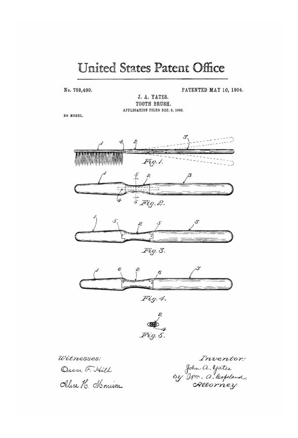 Toothbrush Patent 1904 - Patent Print, Bathroom Decor, Bathroom Poster, Dental Hygenist, Dental Office Decor, Decor, Dentist Decor