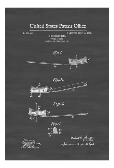 Toothbrush Patent 1907 - Patent Print, Dental Hygienist, Dental Office Decor, Decor, Dentist Decor, Bathroom Decor, Bathroom Poster mws_apo_generated mypatentprints Chalkboard #MWS Options 892709401 