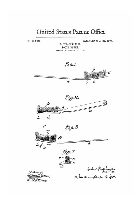 Toothbrush Patent 1907 - Patent Print, Dental Hygienist, Dental Office Decor, Decor, Dentist Decor, Bathroom Decor, Bathroom Poster