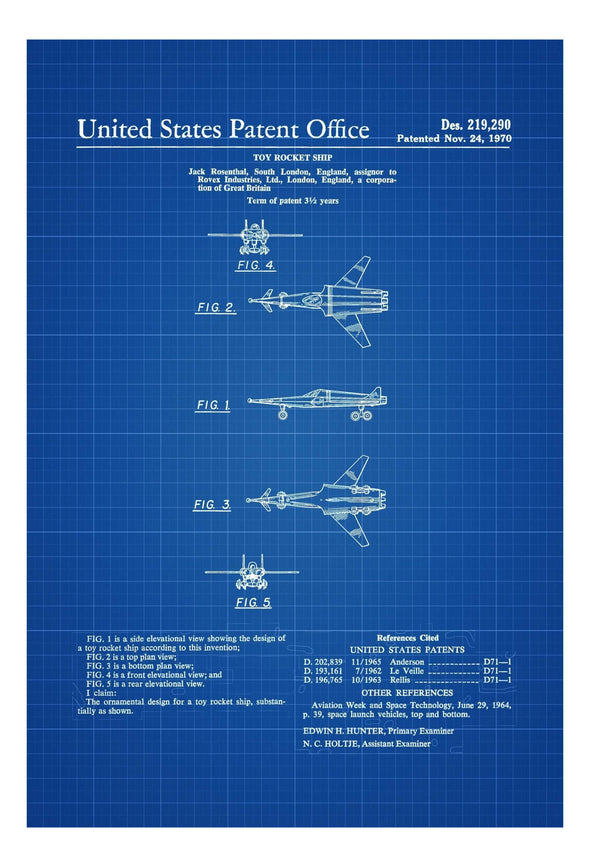 Toy Rocket Ship Patent Poster - Patent Print, Wall Decor, Rocket Patent, Toy Patent, Toy Poster, Rocket Poster, Space Rocket Toy Print Art Prints mypatentprints 10X15 Parchment 