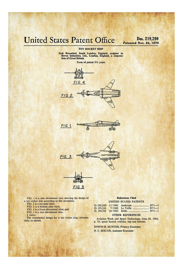 Toy Rocket Ship Patent Poster - Patent Print, Wall Decor, Rocket Patent, Toy Patent, Toy Poster, Rocket Poster, Space Rocket Toy Print Art Prints mypatentprints 