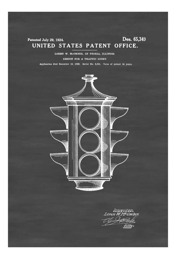 Traffic Light Patent 1924 - Patent Print, Garage Decor, Car Enthusiast, Car Decor, Traffic Signal
