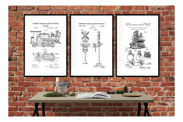 Train Railroad Patent Collection of 3 Patent Prints - Railroad Poster, Railroad Decor, Locomotive Decor, Train Locomotive Patents Art Prints mypatentprints 
